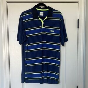 Izod Navy Polo with Lime and White Stripes